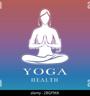 Yoga Health Training Logo mit weiblichen Meditationselement. Vektorgrafik Stock Vektor