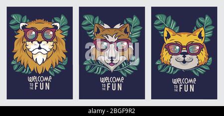Willkommen zum Spaß mit Tieren mit Brille Stock Vektor