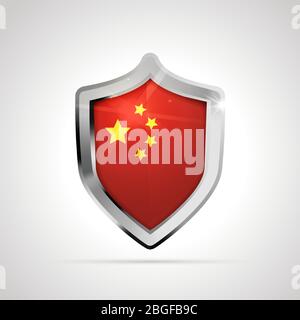 China Flagge projiziert als glänzender Schild auf einem weißen Hintergrund Stock Vektor