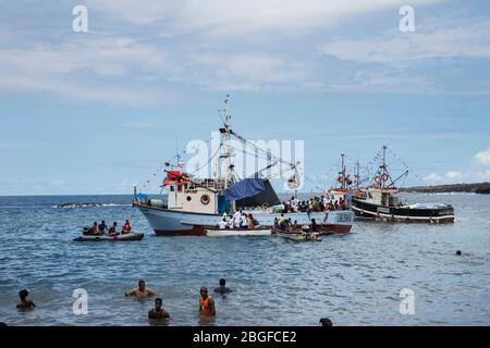 Boote bei der Fischerfeier in Cidade Velha, Kap Verde Stockfoto