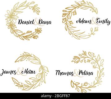 Set von botanischen Blättern Gold Kranz Hochzeit Einladung Vorlage. Kann Geburtstagskarte, Einladungskarte, Broschüre verwendet werden. Moderner minimaler Stil. Vektor Stock Vektor