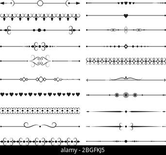 Vintage-Linien Grenzen mit verzierten Elementen. Vektorsatz für ornamentale Trennwände. Illustration von Bordüre und Trennwand filigrane Dekoration Stock Vektor