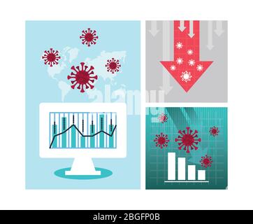 Wirtschaft und Wirtschaftskovid19 Statistiken Infografiken Stock Vektor