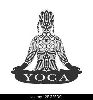 Meditation weibliche Silhouette mit Spitze-Effekt. Yoga Studio Logo Vektor Illustration Stock Vektor