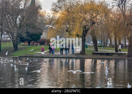 Der Stadtpark Teich neben dem Heldenplatz in Budapest, Ungarn. Stockfoto