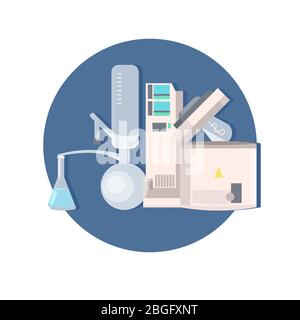 Professionelle medizinische Labor Mikroskop Glas Reagenzglas wissenschaftliche Forschung Ausrüstung Biologie Wissenschaft Bildung Konzept Vektor Illustration Stock Vektor