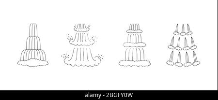 Wasserfall-Kaskade gesetzt. Umrisssymbole auf weißem Hintergrund isoliert. Vektorgrafik. Stock Vektor