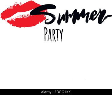 Hand Beschriftung Text Hallo Sommer auf blauem Hintergrund Aquarell Stock Vektor