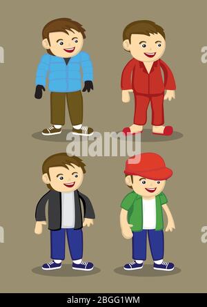 Set von vier Vektor-Illustration von Cartoon Mann in verschiedenen Mode-Outfits Stock Vektor