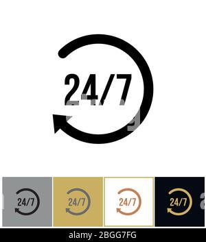 Immer geöffnet Symbol, stetig jederzeit Arbeit Piktogramm auf Gold, schwarz und weiß Hintergründe Vektorgrafik Stock Vektor