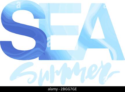 Helle Vektor-Illustration mit dem Wort Meer kreative Typografie mit Hand-Schriftzug für Sommer Print-Design Stock Vektor