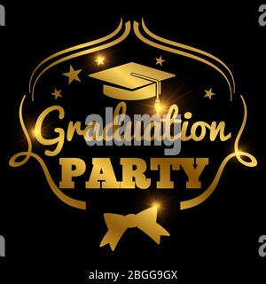 Glänzende goldene Graduierung Party Banner Hintergrund. Illustration von Feier und Zeremonie Stock Vektor