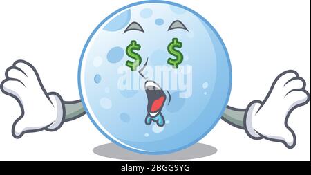 Rich Cartoon Charakter Design von blauen Mond mit Geld Augen Stock Vektor
