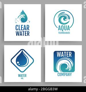 Bunte Wasser Firmenlogos. Emblem-Karten für sauberes Wasser. Business-Logo natürlichen Tropfen Aqua Set. Vektorgrafik Stock Vektor