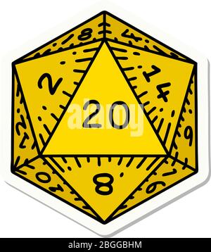 Aufkleber von Tattoo im traditionellen Stil eines d20 Würfel Stock Vektor