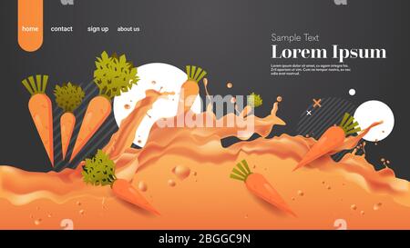 Frische Orange Karotte Saft Flüssigkeit Spritzer realistische Spritzer gesundes Gemüse Spritzer Wellen horizontal kopieren Raum Vektor-Illustration Stock Vektor