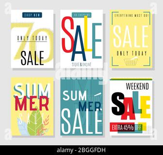 Flatprint oder Media Flyer Template Set mit Sommerangebot im Urlaub. Design Für Rabatt Für Werbeaktionen Im Store. Vektorgrafik. Werben Stock Vektor