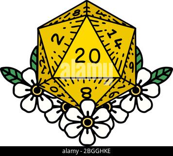 tattoo im traditionellen Stil eines d20 Stock Vektor