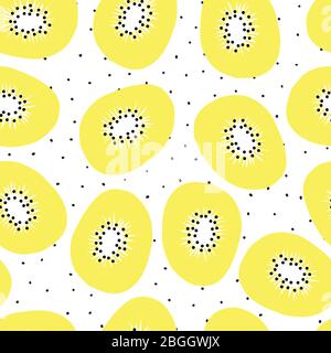 Kiwi Obst nahtlose Vektor-Muster. Handgezeichnete Bleistiftdarstellung. Sommerfrucht auf schwarz-weiß geflecktem Hintergrund. Design für Stoff, Tapete Stock Vektor