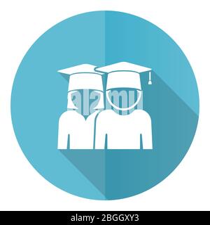 Bildung blau rund flaches Design Vektor-Symbol isoliert auf weißem Hintergrund, erziehen, Absolvent, weibliche und männliche Studenten Illustration in eps 10 Stock Vektor