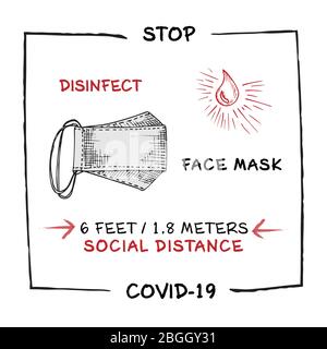 Design Konzept der medizinischen, sozialen, wirtschaftlichen und finanziellen Informationen Agitationsposter gegen Coronavirus-Epidemie mit Text Stop Covid-19. Sozial Stock Vektor