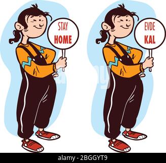 Bleiben Sie zu Hause Bewusstsein Social-Media-Kampagne und Coronavirus Prävention Vektorgrafik Stock Vektor