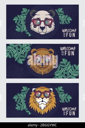 Willkommen zum Spaß mit Tieren mit Brille Stock Vektor