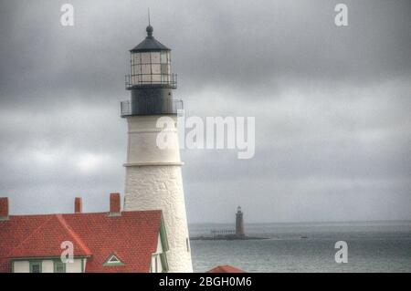 Portland Head Light & Halfway Rock Lighthouse Stockfoto