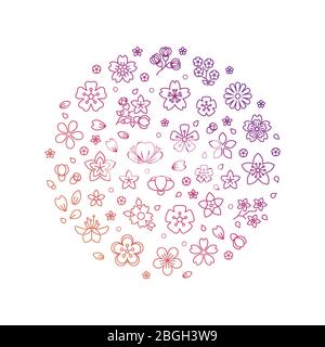 Blüte Blumen dünne Linie Symbole isoliert auf weißem Design. Vektorgrafik Stock Vektor