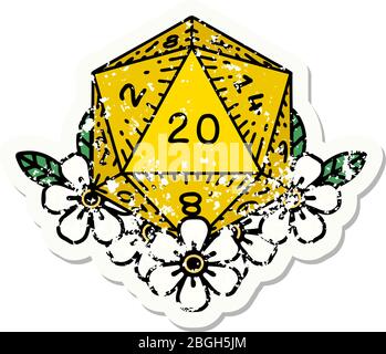 Distressed Sticker Tattoo im traditionellen Stil eines d20 Stock Vektor