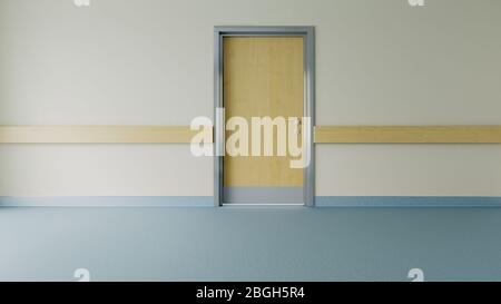 Epmty Krankenhaus Korridor und Zimmertür mit Boden realistische 3D-Rendering Stockfoto