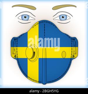 Antivirale Maske für Virenschutz mit Schweden Flagge, Vektorgrafik Stock Vektor