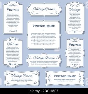 Vintage Frame Labels mit kalligraphischen Textteiler Vektorset. Banner oder Posterrand klassisch für Einladung oder Menü Illustration Stock Vektor