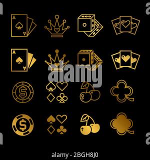 Golden Casino, Glücksspiel, Poker-Linie und Silhouette Vektor-Symbole der Set isoliert Illustration Stock Vektor