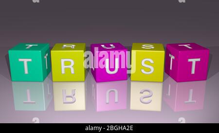 Kreuzworträtsel, angeordnet durch kubische Buchstaben auf einem Spiegelboden, Begriffsbedeutung und Präsentation. 3D-Darstellung Stockfoto