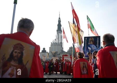 Tschenstochau, Polen - 30. März 2019: Begegnung der Ritter Christi des Königs unter der Leitung von Pfarrer Piotr Natane im Kloster Jasna Gora Stockfoto