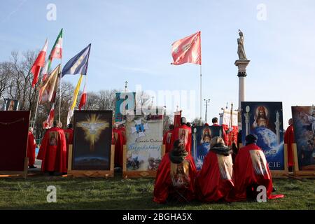 Tschenstochau, Polen - 30. März 2019: Begegnung der Ritter Christi des Königs unter der Leitung von Pfarrer Piotr Natane im Kloster Jasna Gora Stockfoto