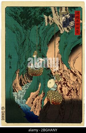 Hiroshige II - Kishu kumano iwatake tori - Shokoku meisho hyakkei ungeschnitten. Stockfoto