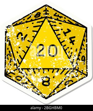 Distressed Sticker Tattoo im traditionellen Stil eines d20 Würfel Stock Vektor