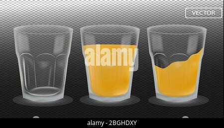 Frischer Saft Orange in transparentem Glas. 3D realistisches Glas auf transparentem Hintergrund. Vektorgrafik. Stock Vektor