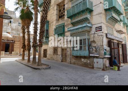 Al-Balad, das historische Gebiet von Dschidda, Saudi-Arabien. Streetscene. Stockfoto