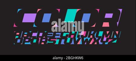 Farbe schräge Schrift für dynamische Szenen aus negativen Raum der Buchstaben, Vektor-Farbe Typografie Stock Vektor