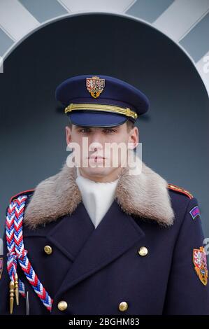 Wachposten auf der Prager Burg, Tschechische Republik Stockfoto