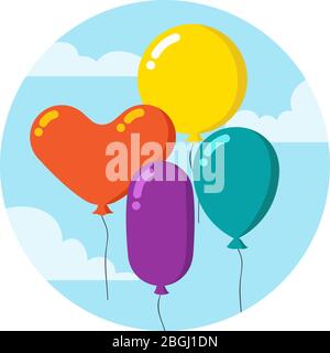 Bunte Cartoon Bündel von Ballons. Alles gute zum Geburtstag Vektor Dekoration isoliert. Überraschung Luftballon, Karneval Unterhaltung Illustration Stock Vektor