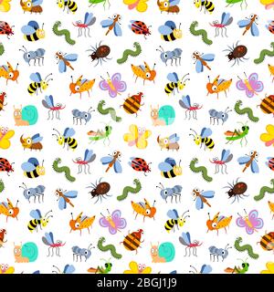 Nette Cartoon Insekten nahtlose Hintergrundmuster für Kinder, Textil, Karten. Vektorgrafik Stock Vektor