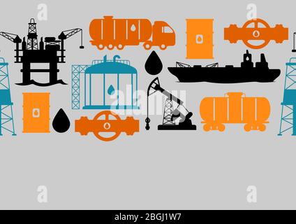 Nahtloses Muster mit Öl- und Benzinsymbolen. Stock Vektor