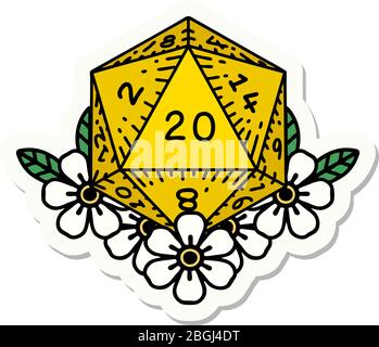 Aufkleber von Tattoo im traditionellen Stil eines d20 Stock Vektor