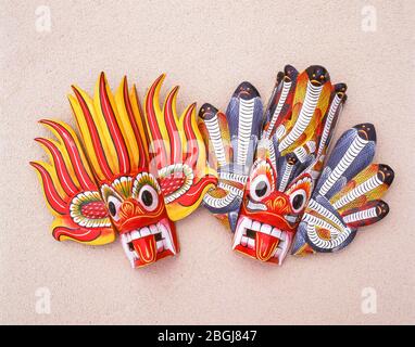 Traditionelle Raska Tanzmasken, Galle, Bezirk Galle, Südprovinz, Sri Lanka Stockfoto