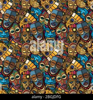 Afrikanische Handwerk Voodoo Tribal Maske und inka südamerikanischen Kultur Totem Symbole nahtlose Muster. Vektorgrafik Stock Vektor