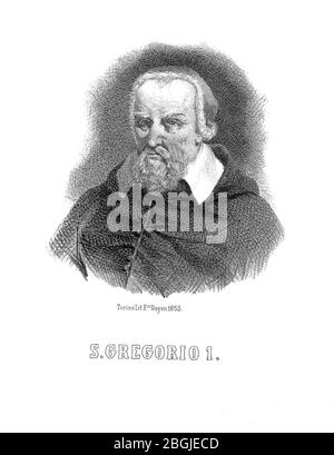 604 A.C. Ca, ROMA, ITALIEN: Der Papst St. GREGORIO i Magno (540 ca. – 604). War der 64. Papst, von 590 bis zu seinem Tod. Porträt von Doyen , 1855 veröffentlicht. - SANTO - SAN SANT ST - Gregorius I Magnus il Grande - GREGOR I. der große - GREGOIRE - Papam - PAPA - RELIGIONE CATTOLICA - KATHOLISCHE RELIGION - ritratto - Portrait - incisione - Illustration - illustrazione - VATIKANSTADT - VATICANO - incisione - illustrazione - Illustration --- Archivio GBB Stockfoto